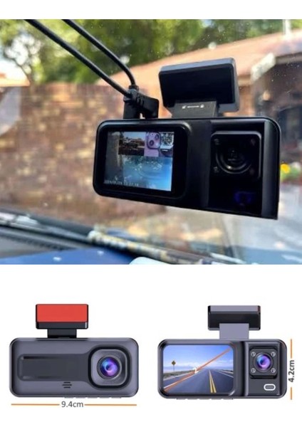1080P Sürüş Kaydedici 2 Inç Araç Araba Ön Iç Arka Dvr IPS Ekran