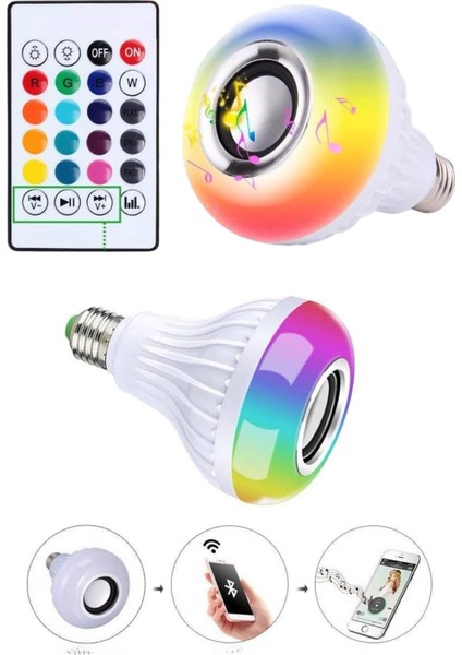Kumandalı Rgb LED Işık Bluetooth Hoparlör Ses Lambası Renkli Ampul