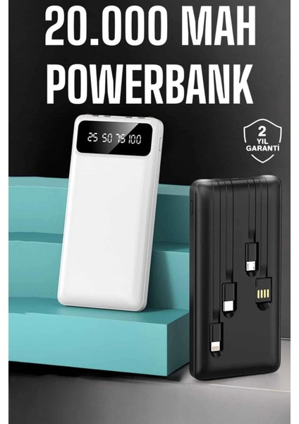 Powerbank 20.000 Mah Dijital Göstergeli LCD Ekran Uzun Pil Ömrü