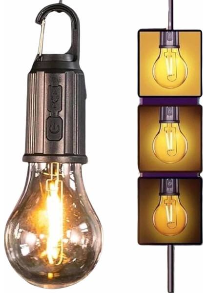 Şarjlı Dekoratif Kamp Lambası Askılı Ampul LED Işık Type-C Girişli