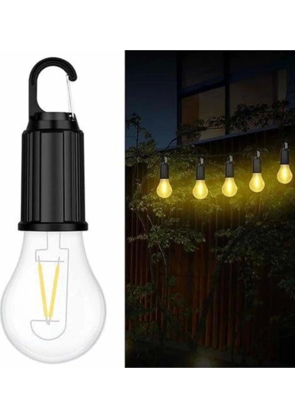 Şarjlı Dekoratif Kamp Lambası Askılı Ampul LED Işık Type-C Girişli