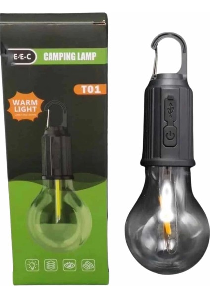 Şarjlı Dekoratif Kamp Lambası Askılı Ampul LED Işık Type-C Girişli