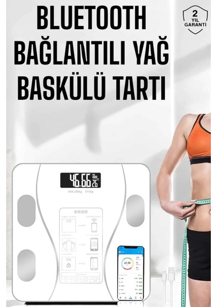Akıllı Tartı Dijital Baskül Yağ Su Kas Vücut Kitle Kilo Ölçer Tartı