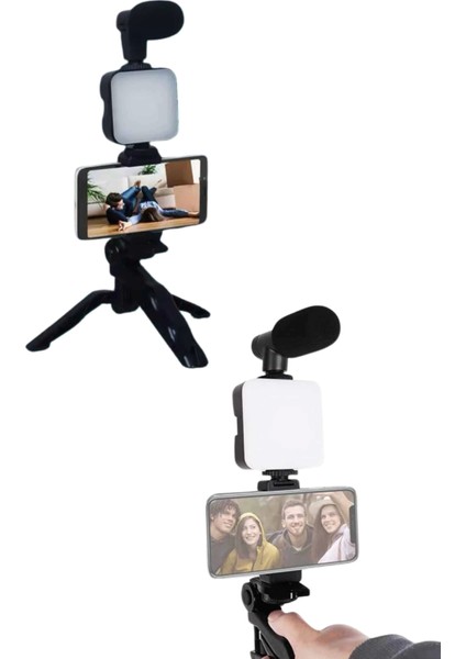 Video Making Kit Telefon Tutucu Vlog Video Mini LED Işıklı