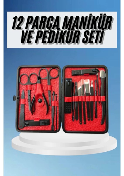 Deri Çantalı Siyah Paslanmaz Çelik 17 Parça Manikür Pedikür Seti
