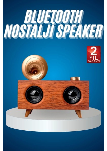 Bluetooth Nostalji Speaker Radyo Gramofon Ahşap Renk Vintage