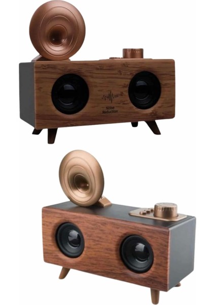 Bluetooth Nostalji Speaker Radyo Gramofon Ahşap Renk Vintage