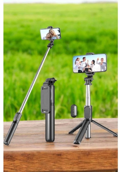 Tripod Kablosuz Bluetooth Bağlantılı Selfie Çubuğu 360 Derece Dönebilen