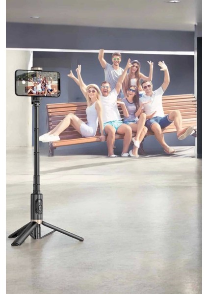 Selfie Çubuğu Tripod Kumandalı Telefon Tutucu Siyah