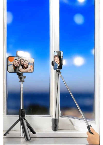 Selfie Çubuğu Tripod Kumandalı Telefon Tutucu Siyah