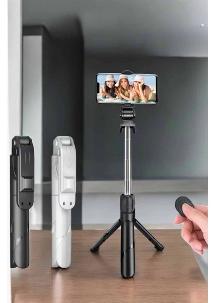 Selfie Çubuğu Tripod Kumandalı Telefon Tutucu Siyah