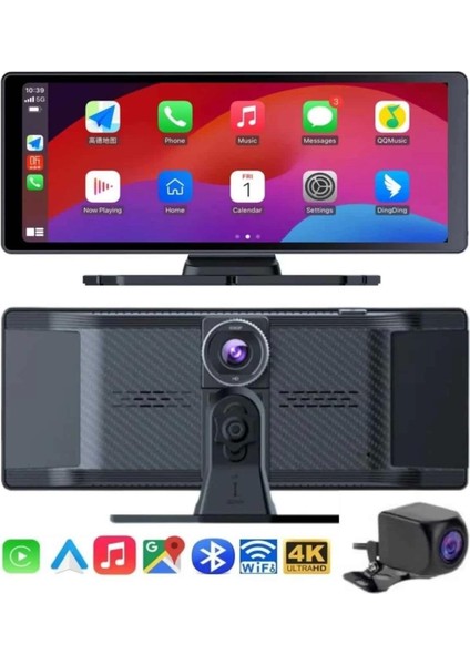 4K Ultra Araç Içi Ön ve Arka Kameralı Ekran Hd 2 Kameralı Torpido Üstü Araç Multimedya