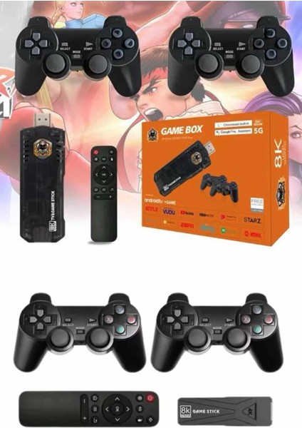 Game Stick Çift Oyun Konsolu Smart Tv Game Box 8k Ultra Hd 64 GB