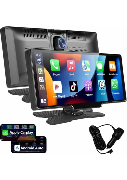 4K 10.2 Inç Çift Kameralı Araç Multimedya Ekranı Carplay Kablosuz Tüm Cihazlara Uyumlu
