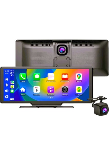 4K 10.2 Inç Çift Kameralı Araç Multimedya Ekranı Carplay Kablosuz Tüm Cihazlara Uyumlu