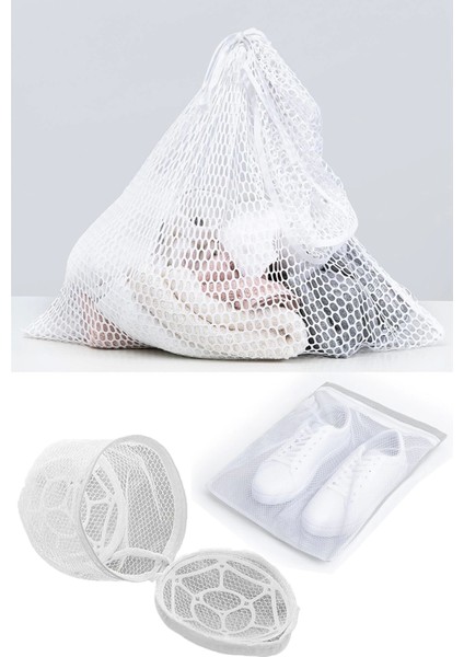 3lü Yıkama File Seti - Ayakkabı Filesi-Plastik Aparatlı Sütyen Yıkama- Çamaşır Yıkama Filesi (336336)