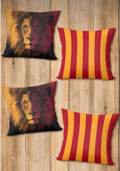 Galatasaray ~ Çift Taraf Baskılı Parlak Kumaş Modern Desen 4 Adet Kırlent Seti fiyatları
