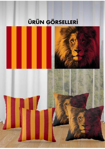 Galatasaray ~ Çift Taraf Baskılı Parlak Kumaş Modern Desen 4 Adet Kırlent Kılıf Seti