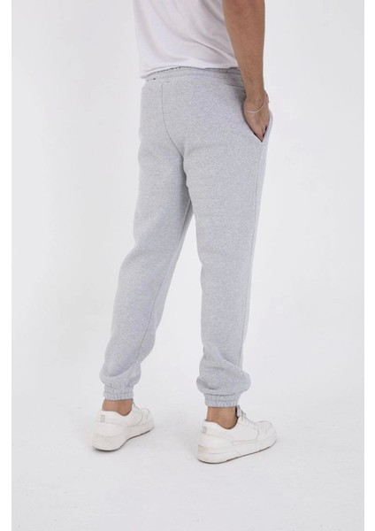 Unisex Kışlık Üç Iplik Lastikli Eşofman Pantolon - Gri
