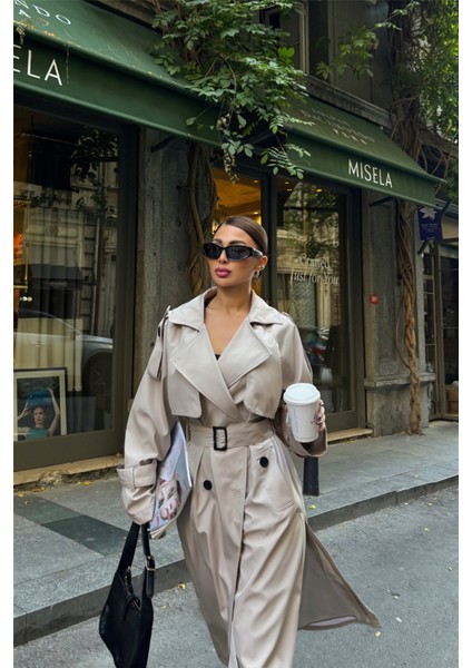 Trench Yandan Yırtmaç Detaylı - Taş