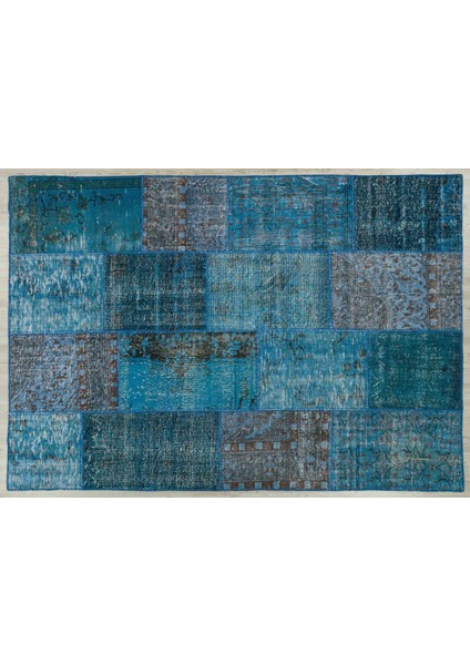 Buz Mavi Doğal Dokuma Patchwork Halı