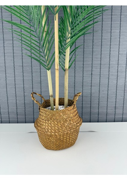 Dekoratif Yapay Yapraklı Hasır Bambu Sepetli Areka Palmiye Ağacı 3 Gövde 120CM fırsatları