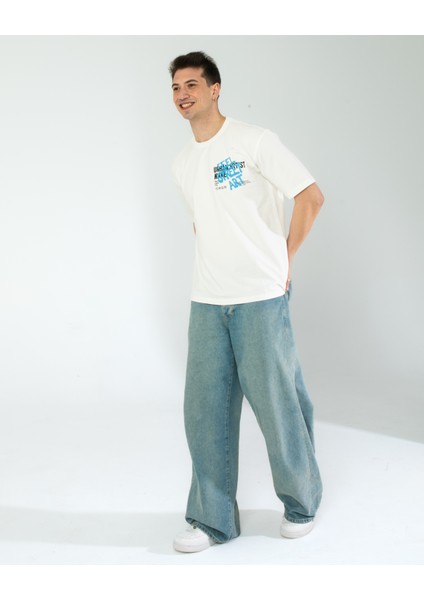 Oversıze Unisex Baskılı T-Shırt Feelart Ecrou