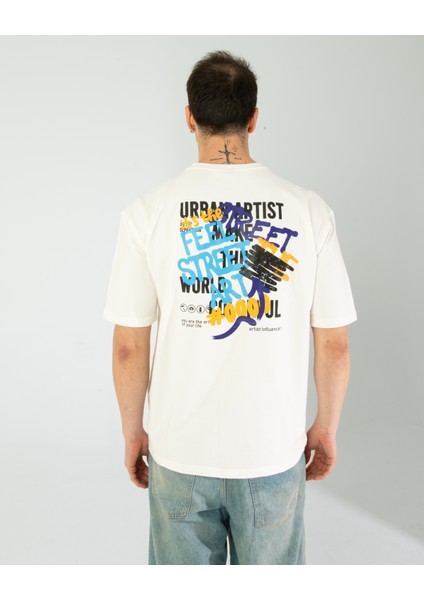 Oversıze Unisex Baskılı T-Shırt Feelart Ecrou modelleri