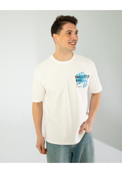 Oversıze Unisex Baskılı T-Shırt Feelart Ecrou fırsatları