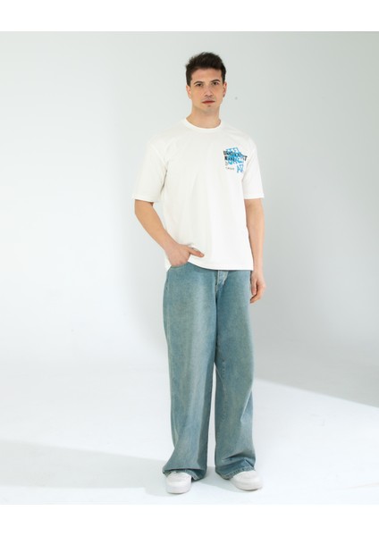 Oversıze Unisex Baskılı T-Shırt Feelart Ecrou indirimleri