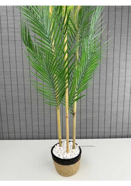 Dekoratif Yapay Yapraklı Hasır Sea Grass/ Koton Saksılı Areka Palmiye Ağacı 3 Gövde 120CM indirimleri