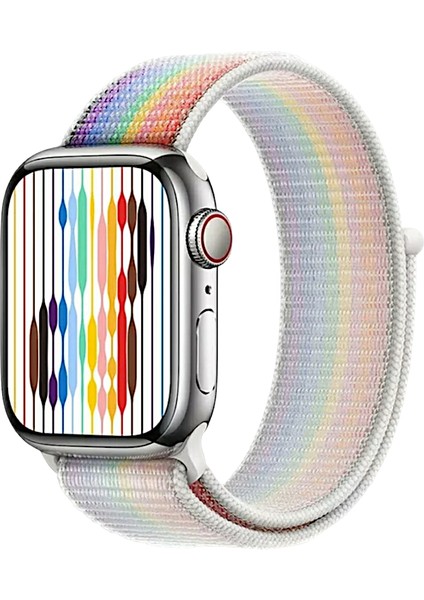 Apple Watch Cırtlı Bant Kordon ( Seri 10 - 42 mm Uyumlu) Gökkuşağı