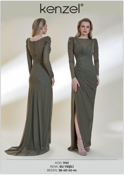 Kenzel Kolları Taş Detaylı Abiye ELBISE-9151