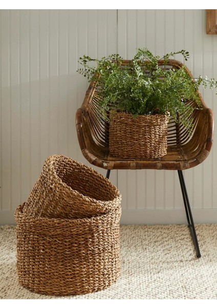 Dekoratif Natural Renk Yuvarlak Seagrass Hasır Sepet 3'lü Set fırsatları