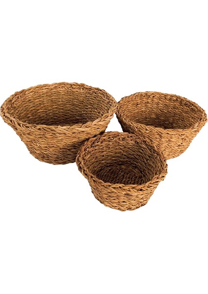 Dekoratif Natural Renk Yuvarlak Seagrass Sepet 3'lü Set modelleri