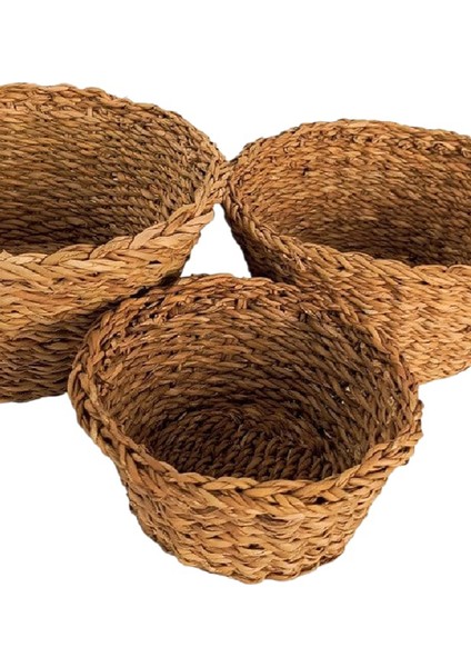 Dekoratif Natural Renk Yuvarlak Seagrass Sepet 3'lü Set fırsatları