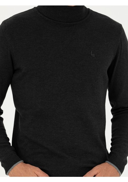 Erkek Antrasit Melanj Slim Fit Balıkçı Yaka Basic Triko Kazak 50258919-VR081