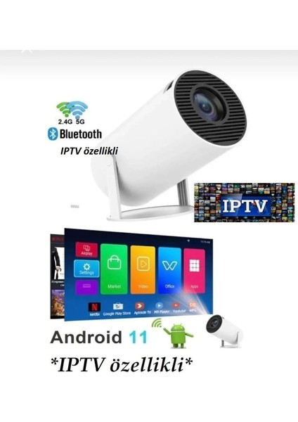 Taşınabilir Sinema Projektörü Pro Telefon Destekli Android 11 Akıllı Projeksiyon