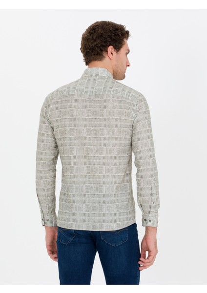 Erkek Haki Slim Fit Uzun Kollu Gömlek 50265455-VR027