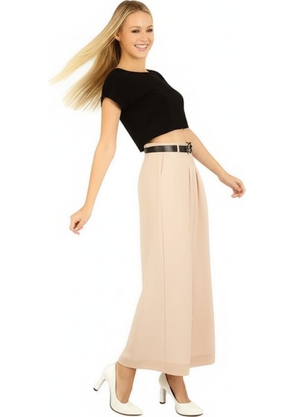 Kadın Kemerli Wide Leg (Geniş Paça) Belinde Gizli Fermuarlı Palazzo Etek Pantolon fiyatları