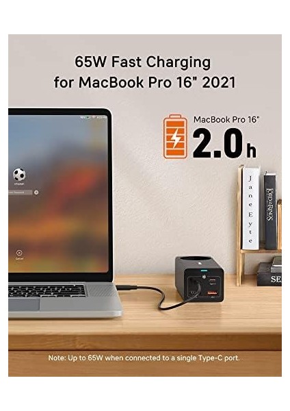 Hızlı Şarj Adaptörü 65W, Gan Iıı Type C Şarj Aleti Pd Çoklu Şarj Cihazı, 1 Ac Çıkışı+2 Usb-C+2usb-A Için iPhone 14/13 Pro Max, MacBook iPad Pro/air, Galaxy S22/S21, Steam Deck