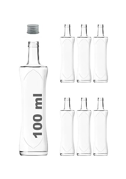 100 ml Şeffaf Piramit Sosluk 100 cc Kapaklı Kavisli Cam Şişe 6 Adet (Gümüş (Metal))
