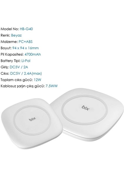 HB-G40 Kablosuz Şarj Özellikli 4700MAH Powerbank