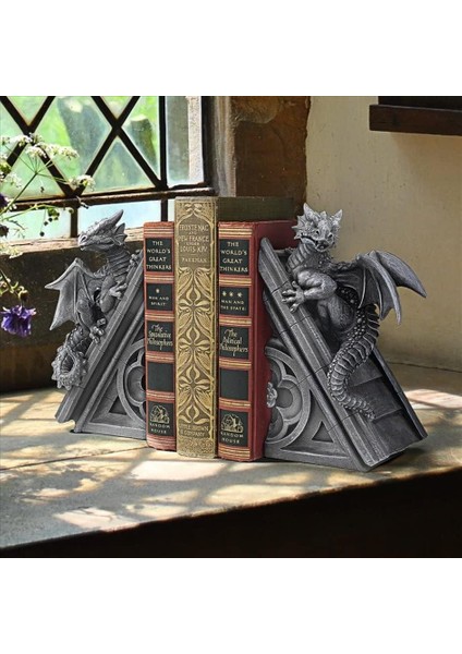Toscano Gotik Kale Ejderhası Şeklinde Kitap Desteği, Ölçüler: 12,5 x 4 x 20,5 cm