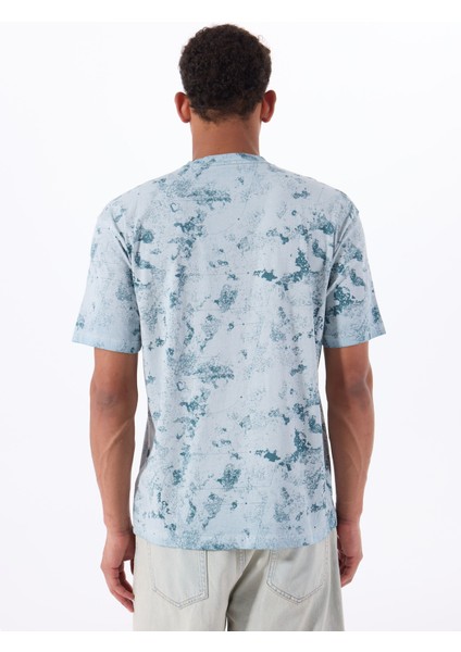 Z5GI01I3Z14P7WN Muscarı Cn T-Shırt Mavi Yuvarlak Yaka Oversized Desenli Erkek T-Shirt indirimleri
