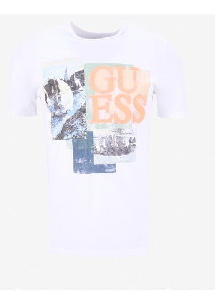 Bisiklet Yaka Desenli Beyaz Erkek T-Shirt M5GI04I3Z14G011 Ss Cn Saıl Boat