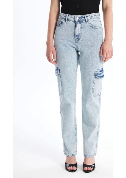Kargo cep kar yıkama jeans pantolon