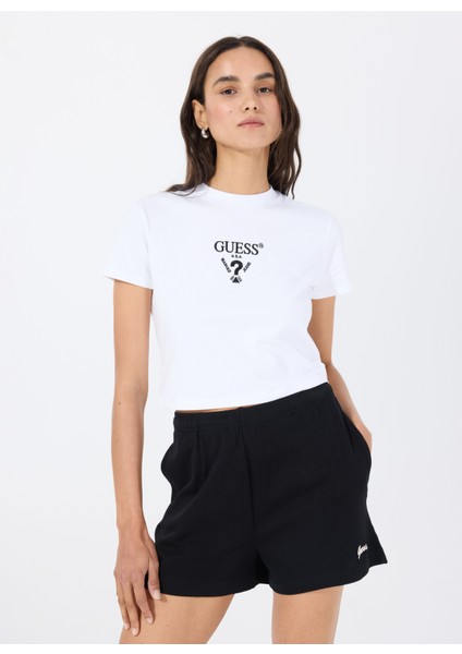V4YI20KCDH1G011 Colette Crop Tee Beyaz Yuvarlak Yaka Box Fit Desenli Kadın T-Shirt