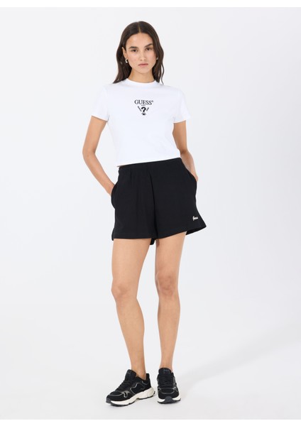 V4YI20KCDH1G011 Colette Crop Tee Beyaz Yuvarlak Yaka Box Fit Desenli Kadın T-Shirt