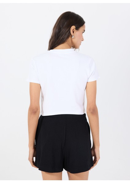 V4YI20KCDH1G011 Colette Crop Tee Beyaz Yuvarlak Yaka Box Fit Desenli Kadın T-Shirt